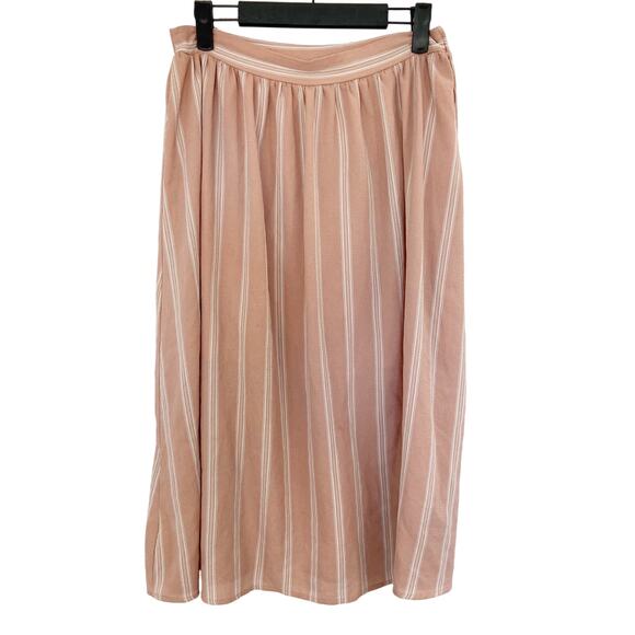 Windsor M Light Pink White Stripe Pull On Flowy Midi Skirt - Picture 2 of 9